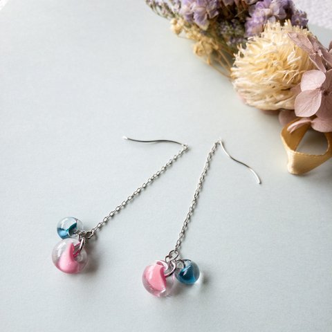 ティアドロップのアメリカンピアス　(pink&blue)