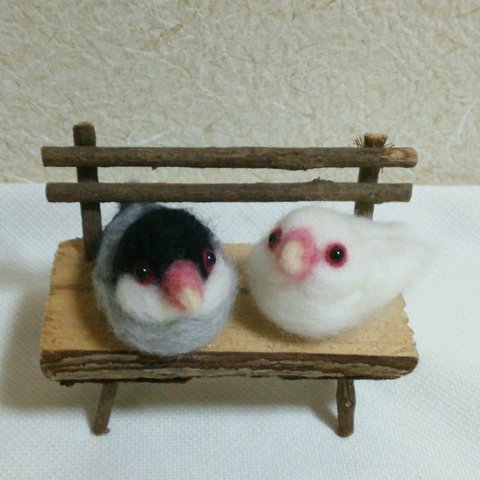 羊毛フェルト❁白文鳥&桜文鳥2羽セット❁小鳥
