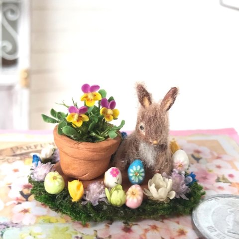 イースター ミニチュア 🐰うざきとたまご💐パンジーセット