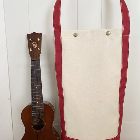 ukulele tote bagウクレレトートバッグ帆布生地(レッド×キナリ)