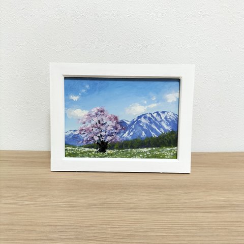 油彩　原画　『桜咲く』　額縁付き　2L判サイズ