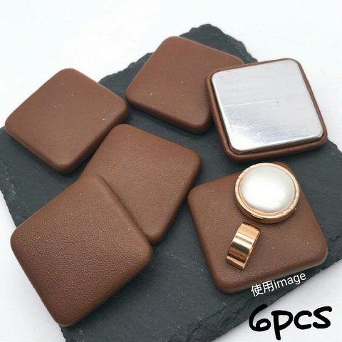 【cbtt510】【brown  6個】fake leather big square cabochon