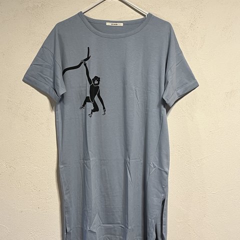 レディース　モンキー柄　サイドスリットTシャツワンピース綿100％