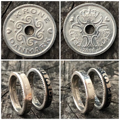 デンマークコインリング ハートのデザイン 幸せのコイン 指輪 外国コイン加工 1クローネ
