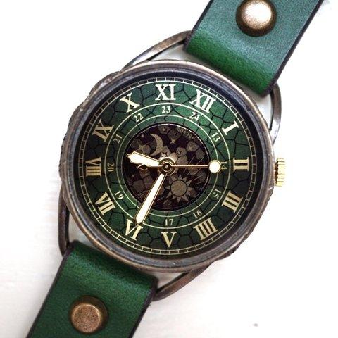 チェンジワールド ローマ　真鍮 　グリーン　Ｍサイズ　手作り腕時計