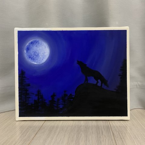 アクリル画/原画『満月と狼』