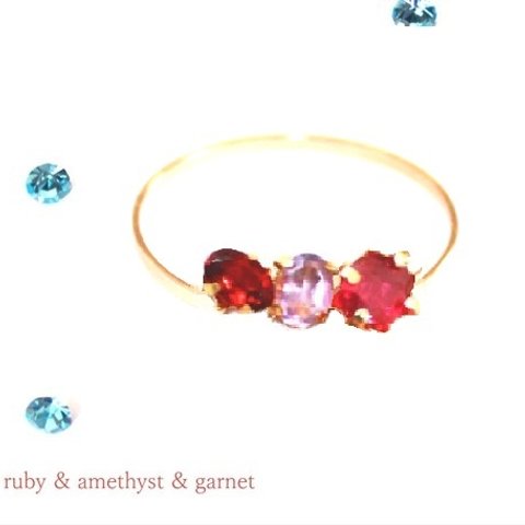 k10 Ruby & Garnet & Amethyst Ring