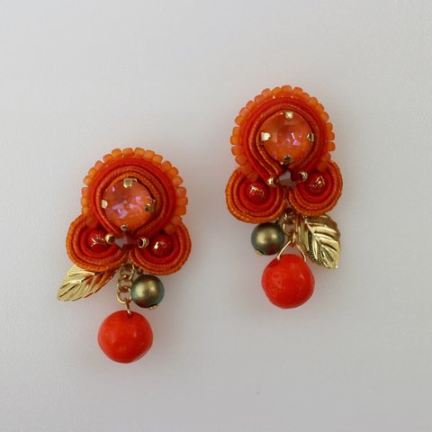 【2023秋冬】 ※単品限定販売【-fruit basket-フルーツバスケット】 soutache（ソウタシエ）ピアスorイヤリング　［オレンジのみ］