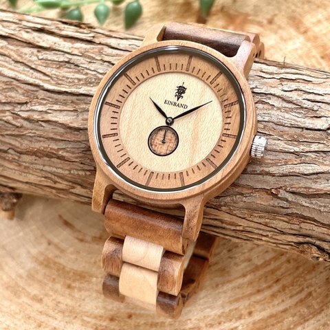 【木製腕時計】EINBAND Mond ウッドウォッチ ブレスレット 木の時計 アカシア＆メイプル【40mm】