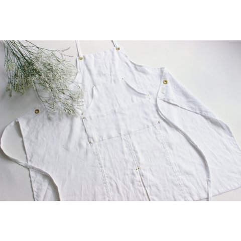 リネンエプロン 【 Eyelet switching apron 】 White