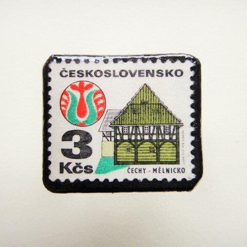 チェコスロバキア　切手ブローチ2491