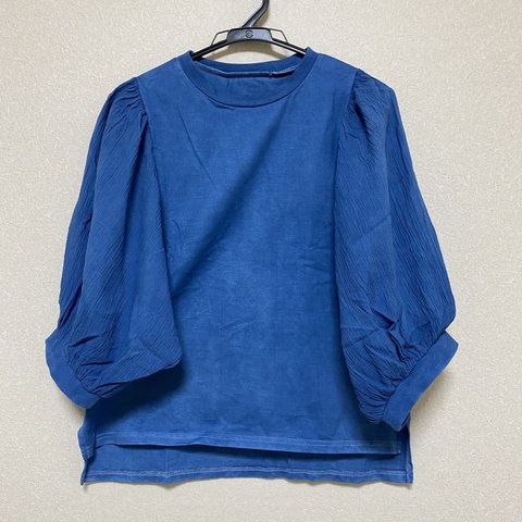 藍染袖ふんわりオーガニックコットンTシャツ