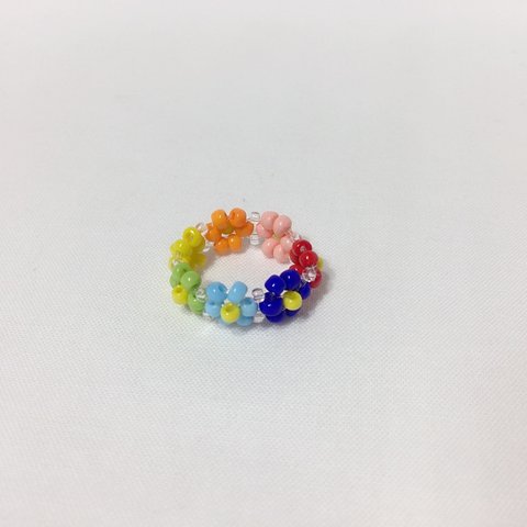 ビーズリング 〜レインボー フラワー〜 Beads ring 비즈반지