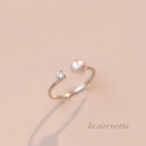  pearl ＆ zirconia fork ring