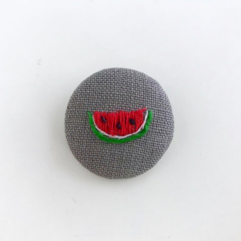 スイカ_刺繍ブローチ リネン　   