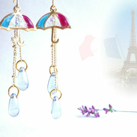 再）傘ピアス☂UMBRELLA Earrings *トリコロール*