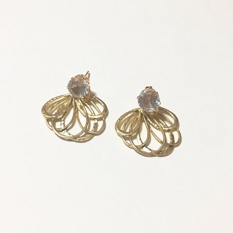 アクリルダイヤ フラワーキャッチ ピアス