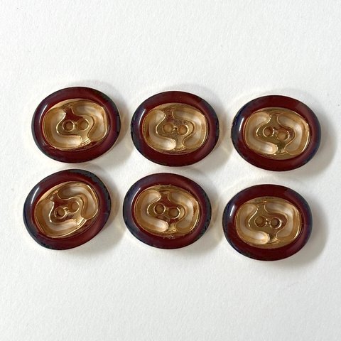 ボタン レトロ 楕円形 オーバル ダークブラウン 二つ穴 18mm×15mm 6個セット ek-006