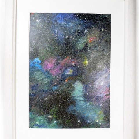 オリジナル絵画（アクリル画）「Space Paint（2018-01）」原画 額装品【手描き／宇宙・銀河・星雲・星・美術品・アート・インテリア】