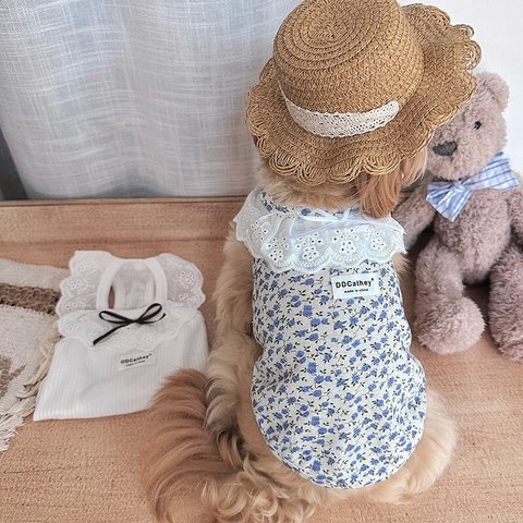 手作りペット服 犬服 猫服 ピュアレース花柄ワンピース 3種類 シンプル 姫スタイル プリンセス スカート ドレス かわいい きれい 保温性ある 四季適用 お花見