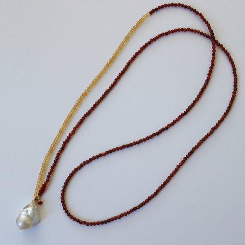 天然石ビーズ long necklace パール bi-color