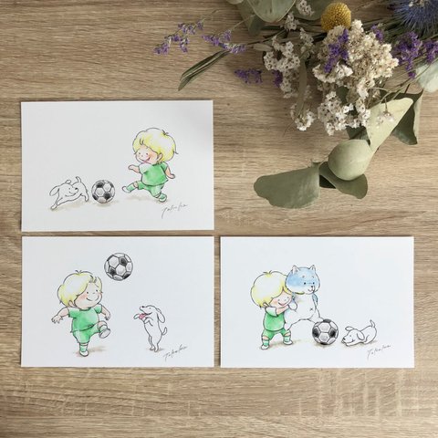 ゴンちゃんとぼく⚽️サッカーのポストカード3枚セット