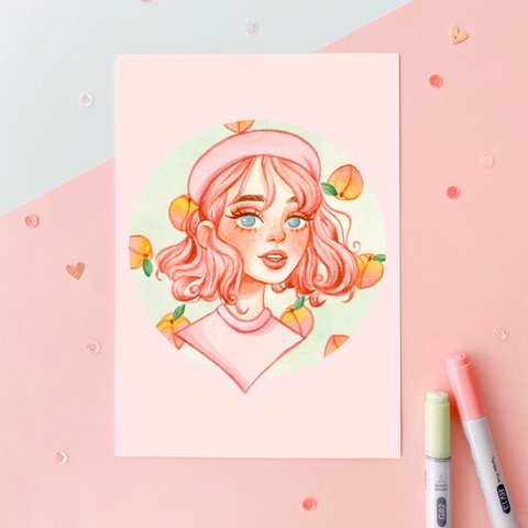 A5 イラストプリント　“Peachy Girl”