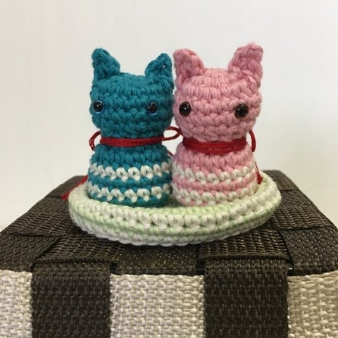 編みぐるみ　猫のカップル