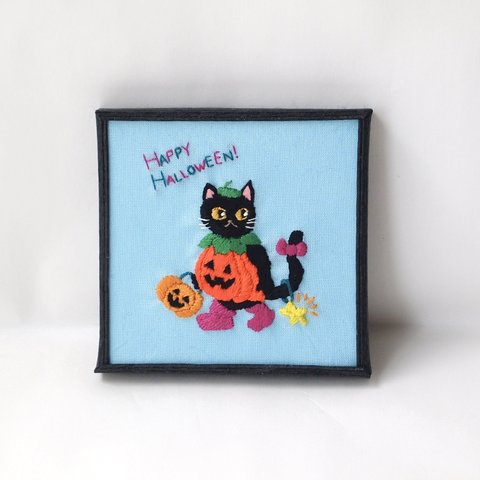 ハロウィン猫 刺繍フレーム壁掛け&置物