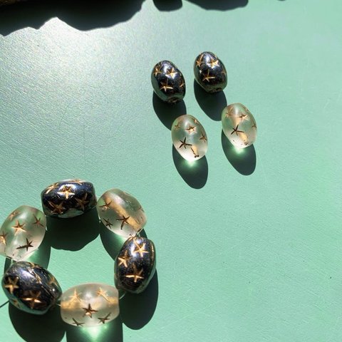 【2色ペア4コセット】#czech beads#チェコビーズ　star barrel 13✖️10㍉ crystal＊hematite/ bronze