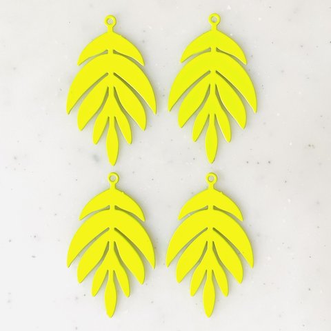 Neon Yellow Filigree Leaf Pendant Tops