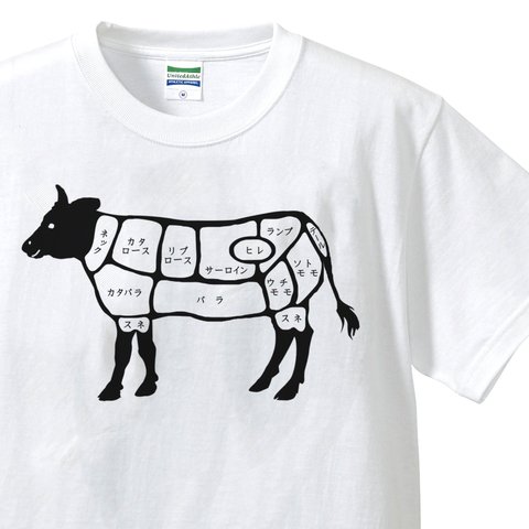 牛肉の部位Tシャツ【メンズ・レディース】ホワイト Tシャツ
