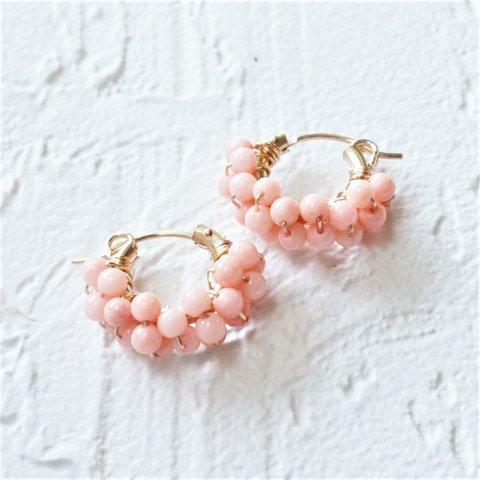 送料無料 14kgf*Pink Coral pavé pierced earring / earring M フープピアス