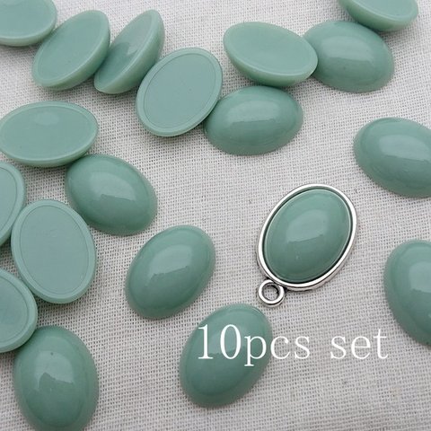 ※追記あり [再販] 10個セット!くすみアイスブルー  13×18mm オーバルカボション アクリル/ベイクドカラー