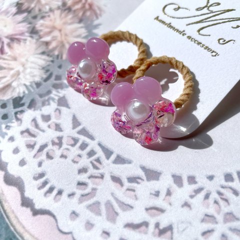 訳あり【1点限定】ベビー/キッズ ヘアゴム 本物のお花のアクセサリー レジン かすみ草