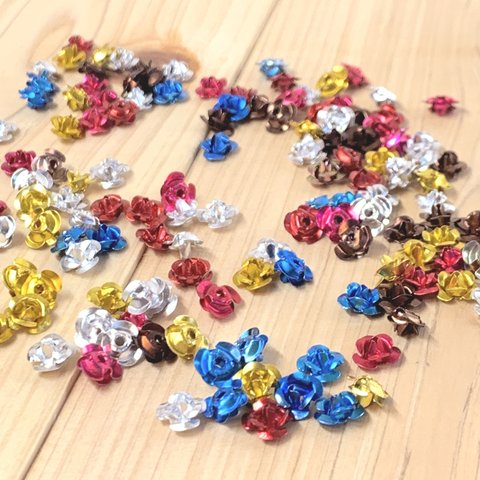 増量！　メタルパーツ アルミバラ　アルミ薔薇　 6mm 約10ｇ(約230個) ミックス