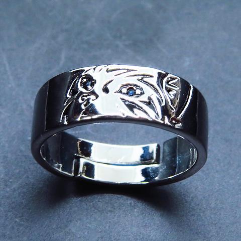 【再々販】シルバーカラー リアルな猫フェイスのリング 指輪 ブルージルコン フリーサイズ メンズ レディース