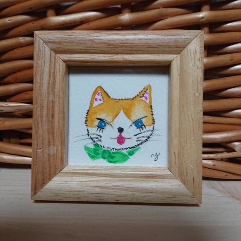 ミニ額縁つき、原画一点物「となりの猫、スズです。」