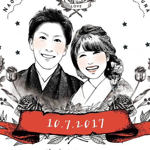 和装　手書き風　結婚式　ウェルカムボード　似顔絵　　ナチュラル　お正月　着物