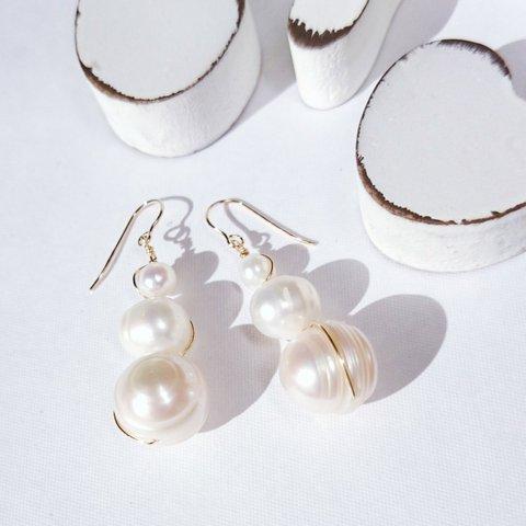 送料無料14kgf♡3baroque pearls bubbles pierce/earring