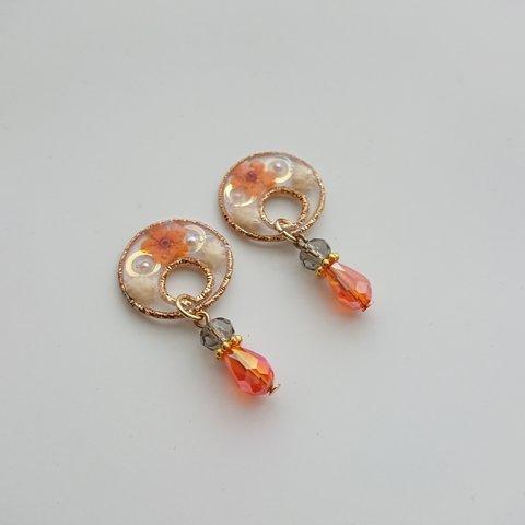 オレンジのレジンピアス/イヤリング/レジン