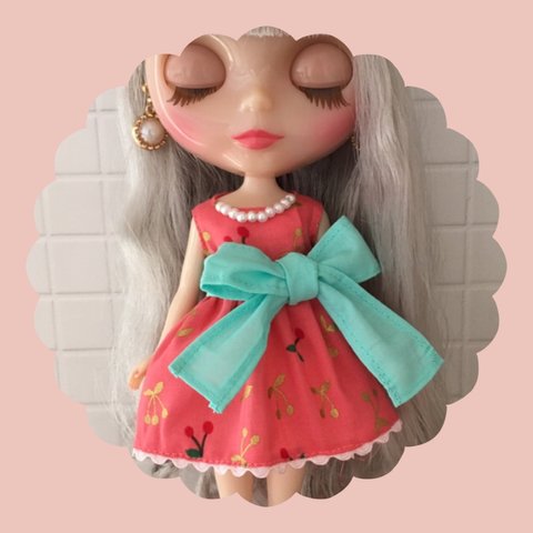 チェリー柄おめかしワンピース♡salmon pink