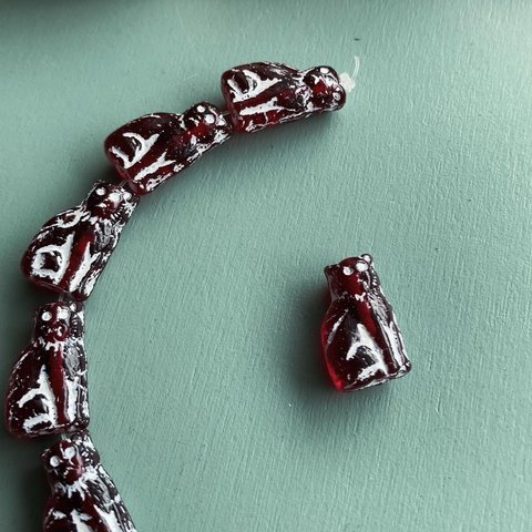 【4コセット】JIRI＊IVANA#czech beads#チェコビーズ　cat15✖️9㍉　garnet red/white
