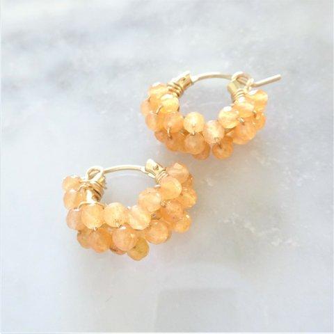 送料無料 14kgf Orange Aventurine pavé pierced earring / earring フープピアス