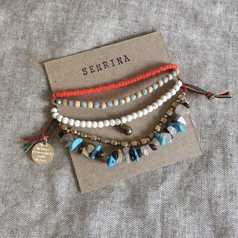 ＜Tonga＞Beads & Naturalstones mix bracelet＊5連ブレスレット＊