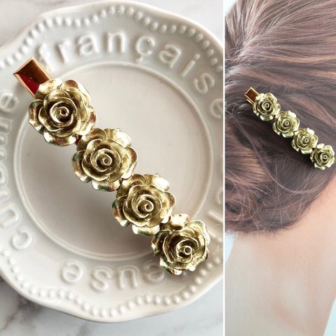 フラワー お花 ウェディング 結婚式   ゴールド   髪留め ヘアクリップ  ハンドメイド