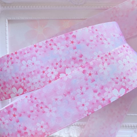 【8638】2m350円 38mm幅 グログランリボン 桜 和柄 和風 ピンク