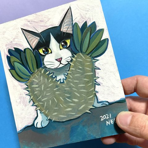 猫とアフリカの植物のイラスト