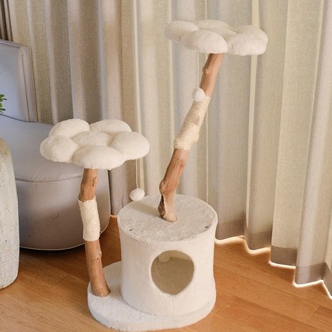 【雲にのる】無垢材キャットタワー　北欧風 木製 天然木 ペット家具　キャットベッド