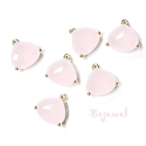 【2個入り】ボリューム三角形GlassパステルピンクPastel Pinkカラーゴールド仕上げチャーム